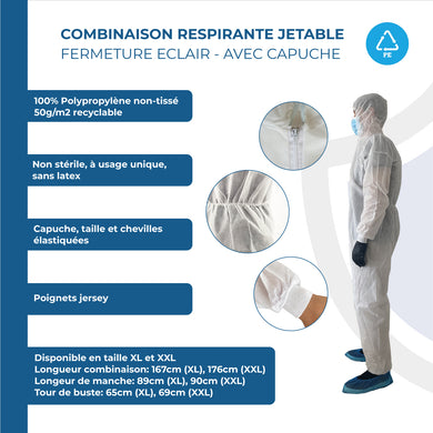 ONEPROTEK Combinaisons Respirantes Jetables SPP 50g/m² – Carton de 50