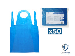 Tabliers de Protection Épais Jetables en Liasse 135×80 cm – Carton de 10 sachets de 50 – Bleu