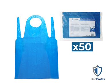 ONEPROTEK Tabliers de Protection Épais Jetables en Liasse 135×80 cm – Carton de 10 sachets de 50 – Bleu