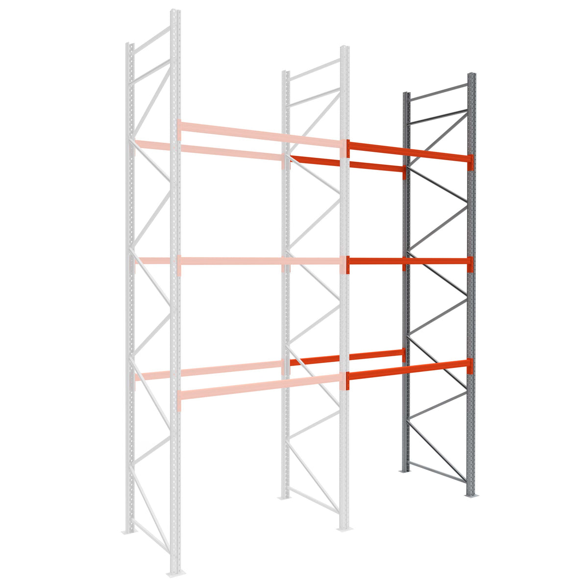 Rack à palettes Epsirack, échelles galvanisées et lisses orange