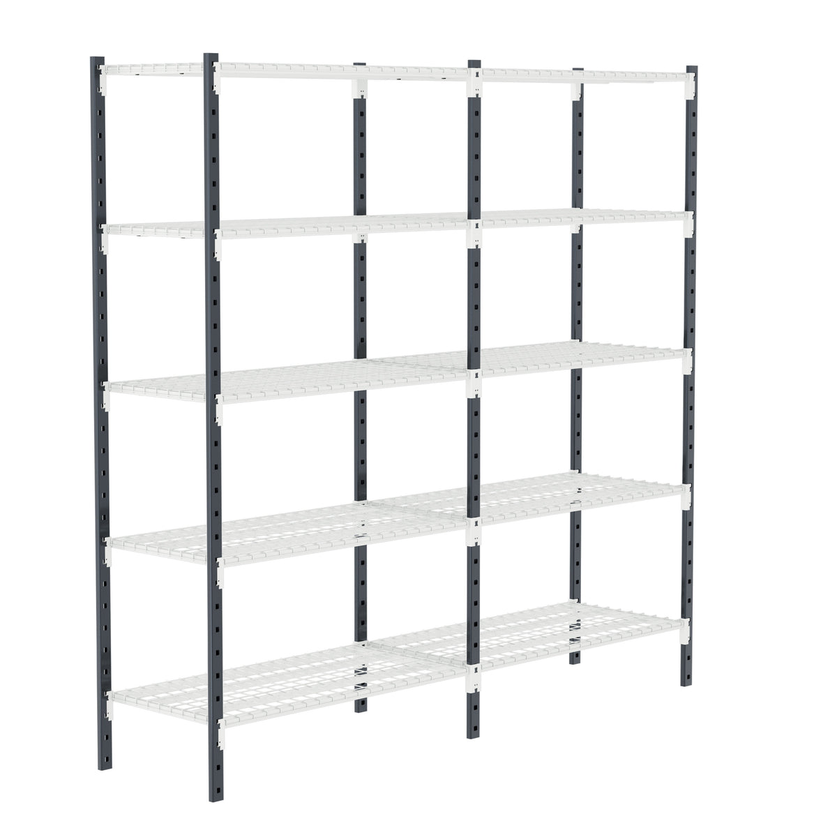 Rayonnage Flip sprinkler à tablettes grillagées, 5 niveaux