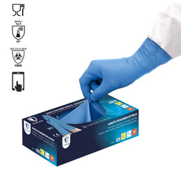 Gants Nitrile Manchette Longue 290 mm Bleus – Carton de 10 boîtes de 100