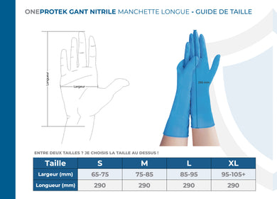 Gants Nitrile Manchette Longue 290 mm Bleus – Carton de 10 boîtes de 100