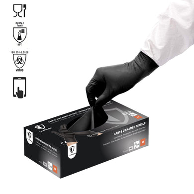 Gants d'Examen Nitrile Noirs 4 g – Carton de 10 boîtes de 100