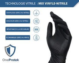 Gants Vitrile (Nitrile-Vinyle) Noirs 5.5 g – Carton de 10 boîtes de 100 – Taille S