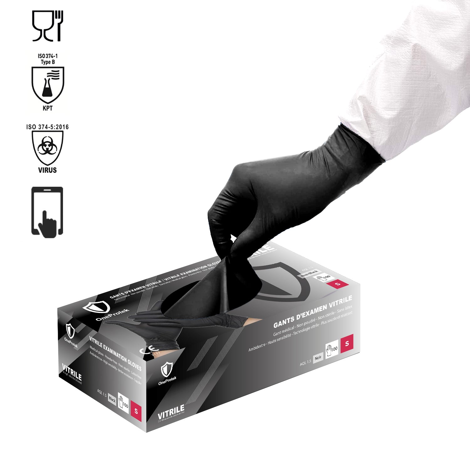 Gants Vitrile (Nitrile-Vinyle) Noirs 5.5 g – Carton de 10 boîtes de 100 – Taille S