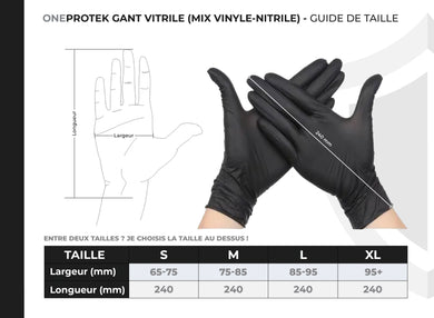 Gants Vitrile (Nitrile-Vinyle) Noirs 5.5 g – Carton de 10 boîtes de 100 – Taille S