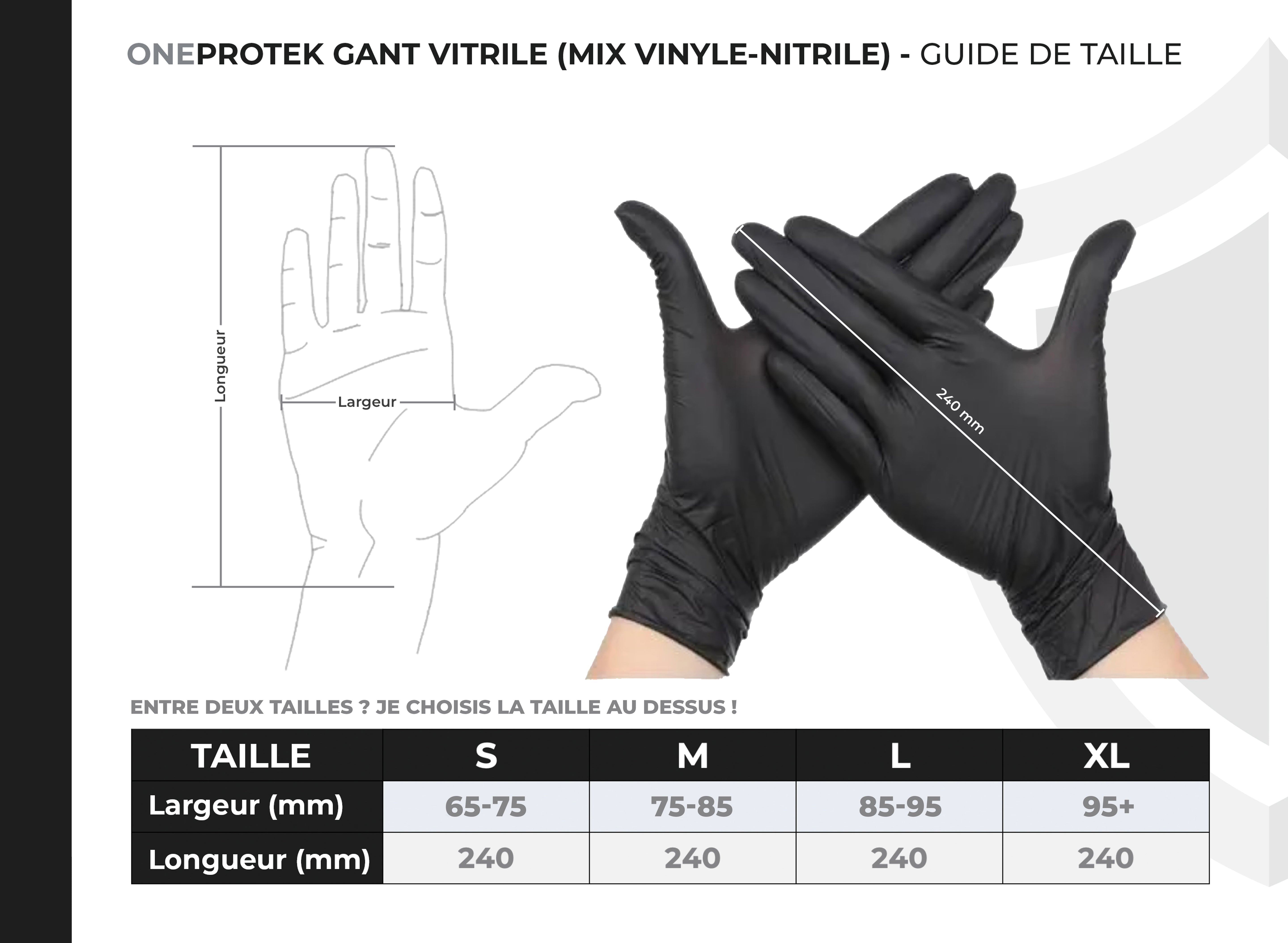 Gants Vitrile (Nitrile-Vinyle) Noirs 5.5 g – Carton de 10 boîtes de 100 – Taille S