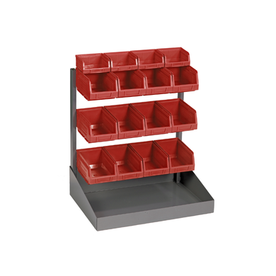 Rack d'atelier sur établi - 16 bacs polyprop 0,5L et 1L, 420×270×440mm, acier