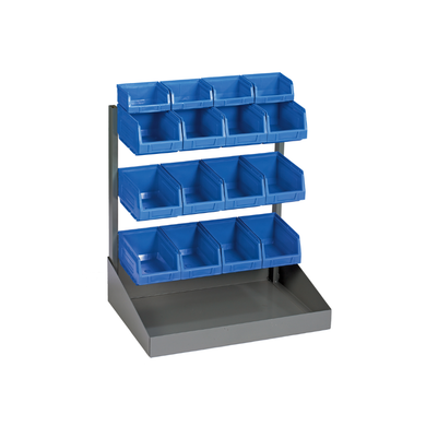 Rack d'atelier sur établi - 16 bacs polyprop 0,5L et 1L, 420×270×440mm, acier