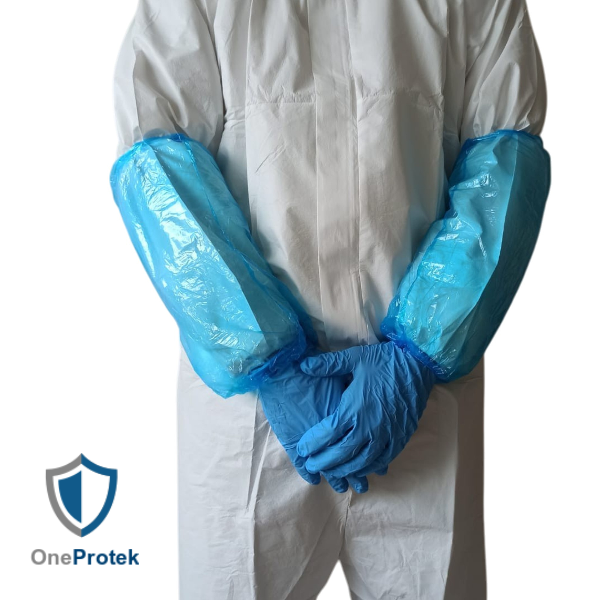 ONEPROTEK Manchettes de Protection Courtes Jetables 39 cm – Carton de 20 sachets de 100 – Bleu