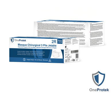 ONEPROTEK Masques Chirurgicaux 3 Plis Type IIR EN 14683 – Carton de 40 boîtes de 50