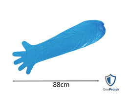 Gants Longs en Polyéthylène LDPE 88cm (Carton de 10 sachets de 100, Bleu)