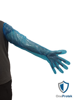 Gants Longs en Polyéthylène LDPE 88cm (Carton de 10 sachets de 100, Bleu)
