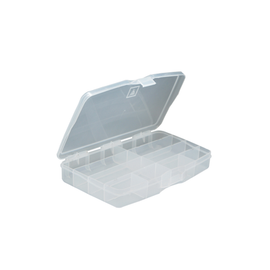 Boîte rangement à compartiments fixes : 7, 10 ou 12 cases transparent ou bleu