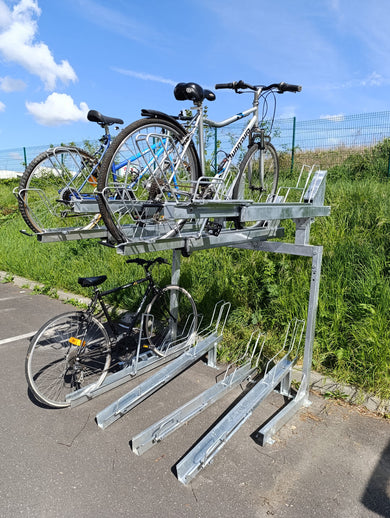 Range vélo 2 étages vérins gaz acier galvanisé – 8 places