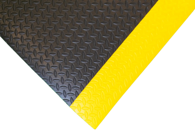 Tapis anti-fatigue jaune noir industriel pour travail debout Samkraft W2 – solution ergonomique pour environnement sec