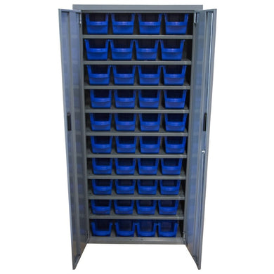 Armoire à bacs avec portes verrouillables - 40 bacs polypropylène, structure acier