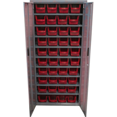Armoire à bacs avec portes verrouillables - 40 bacs polypropylène, structure acier