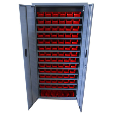 Armoire à bacs avec portes verrouillables - 40 bacs polypropylène, structure acier