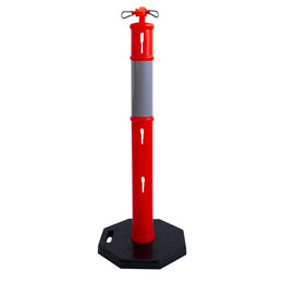 Balise haute visibilité polypropylène - socle caoutchouc 6kg, classe 2, compatible chaîne et barrières