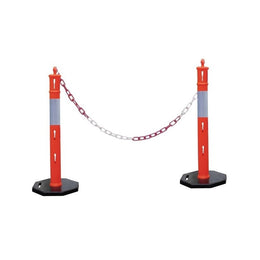 Kit balises haute visibilité avec chaîne plastique 2m - classe 2, socle 6kg, 1 à 6 balises