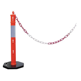 Kit balises haute visibilité avec chaîne plastique 2m - classe 2, socle 6kg, 1 à 6 balises