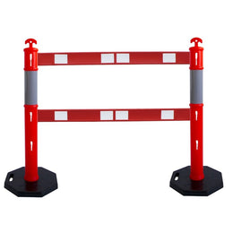 Kit 4 balises haute visibilité avec barrières fixes - 8 barrières 1,2 à 2m, socle 6kg, classe 2