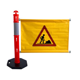 Kit 4 balises haute visibilité avec bâches chantier - 6 tubes, 3 bâches, classe 2, socle 6kg