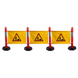 Kit 4 balises haute visibilité avec bâches chantier - 6 tubes, 3 bâches, classe 2, socle 6kg