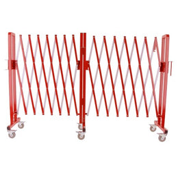 Barrière de sécurité extensible en acier - jusqu'à 4 m, 4 roulettes avec freins, finition époxy