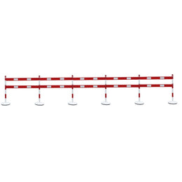 Poteaux de balisage acier avec barrières polypropylène – base béton, configurations 1/2/6 poteaux