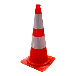 Cône réfléchissant PVC 750mm orange - 2 bandes réfléchissantes classe 1 de 150mm