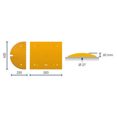 ralentisseur dos d'ane modulaire complet noir jaune pour voitures et poids lourds et camions avec passe câbles intégré, devis professionnel sous 24 h et expedition en 24 h SAMKRAFT dessin technique