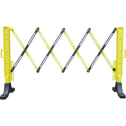 Barrière de sécurité extensible 2 m en polypropylène - noir/jaune, pieds lestés caoutchouc