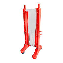 Barrière de sécurité extensible 2 m en polypropylène - noir/jaune, pieds lestés caoutchouc