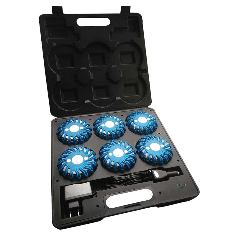 Mallette de 6 lampes de chantier clignotantes à LED 9 positions