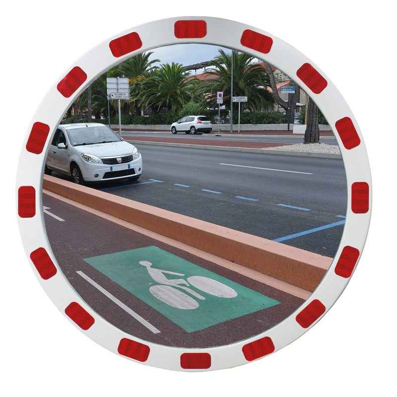 Miroir de sécurité rond avec bandes réfléchissantes