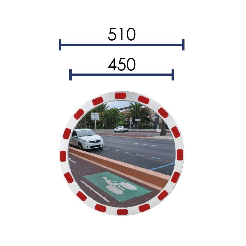 Miroir de sécurité rond avec bandes réfléchissantes