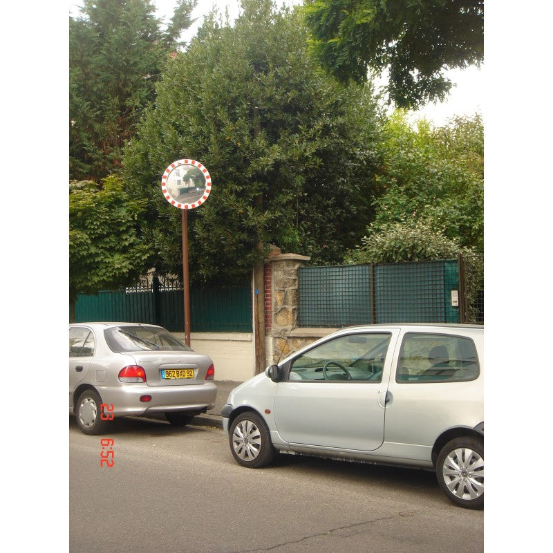 Miroir de sécurité rond avec bandes réfléchissantes