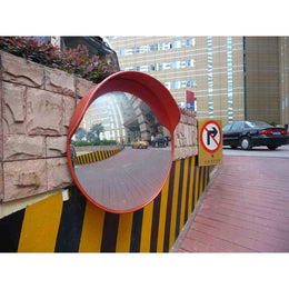 Miroir de sécurité convexe Ø 450 mm avec visière anti-pluie - visibilité 10 m