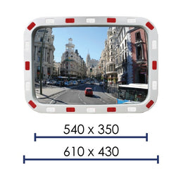 Miroir de sécurité rectangulaire avec bandes réfléchissantes