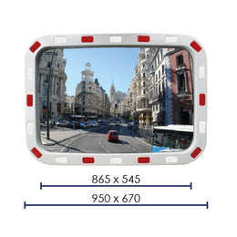 Miroir de sécurité rectangulaire avec bandes réfléchissantes