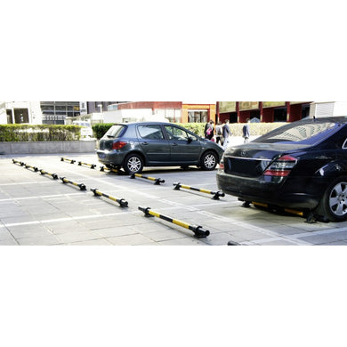 Butée de parking acier et fonte noir/jaune – Ø 75 mm, 3 longueurs