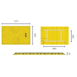 Plaque de chaussée HDPE + renforts acier - 1 220 × 800 mm, patins anti-glisse, jaune