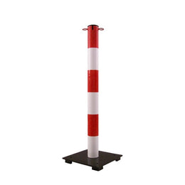 Poteau de balisage acier Ø70mm avec base lestée – finition époxy, 2 accroches chaîne