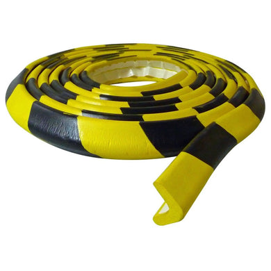 protection d'angle industriel jaune noir rayé en mousse sur rouleau