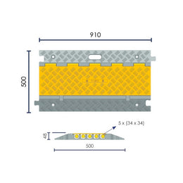 Passage de câble 5 canaux caoutchouc - 5 × Ø34 mm, résistance 30 T