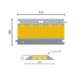Protège câble 3 canaux Ø58 mm noir et jaune - haute visibilité, résistance 30 T