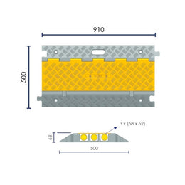 Protège câble 3 canaux Ø58 mm noir et jaune - haute visibilité, résistance 30 T